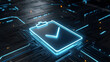 © utaem2022 - Digital clipboard with checkmark on futuristic circuit board
