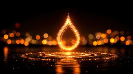 Wall Mural - Glowing Water Drop with Ripples and Bokeh Background Creating a Tranquil and Ethereal Atmosphere in Night Photography Style