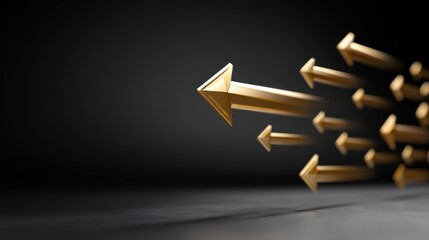 Wall Mural - Dynamic Golden Arrows Illustrating Direction and Movement on a Black Background for Business and Creative Projects