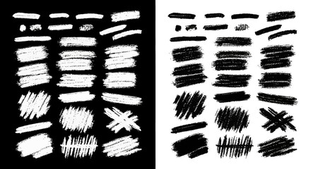 Wall Mural - Collection of various hand-drawn black and white grunge brush strokes and textures for design.