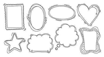 Wall Mural - A vector illustration of a set of eight hand-drawn doodle style picture frames, white background