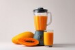 © MAVIS - Fresh Papaya Slices with Blender and Smoothie on Light Background