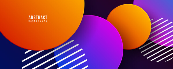 Wall Mural - 3D colorful circles abstract background overlap layer on dark space with cutout effect decoration. Modern graphic design element vibrant style concept for web, art, flyer, card, or brochure cover