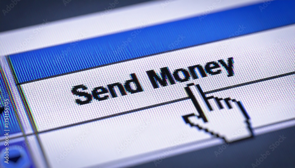 Finance Click Button Clicking the 'Send Money' button on a computer screen for online ...