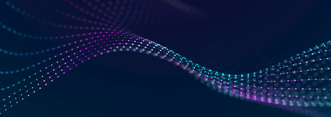 Wall Mural - Digital landscape with dots and lines. Cyberspace grid. Background concept for your design. 3d