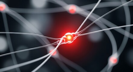 Wall Mural - Abstract Blue Cyber Network with Glowing Red Nodes on Dark Background Digital Neural Connections Futuristic Design Concept Technology