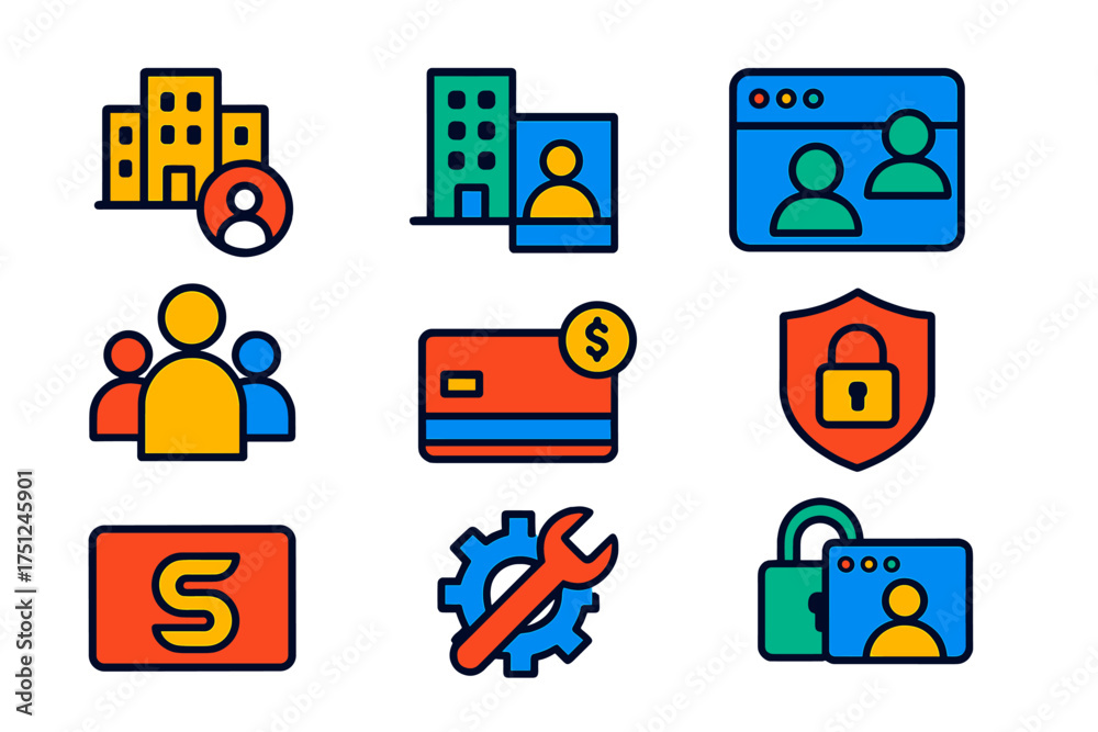 Business Account Icons. Flat vector icons of business accounts: company ...