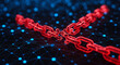 © Artistic Visions - Shattered red chain link symbolizes digital security breach or network failure against a futuristic blue bokeh background