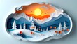 © Dida - A diorama of a wintery scene with a church, mountains, trees, and a bright sun. Flowers dot the snowy foreground