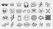 © John - Hand-drawn doodle icon set with trendy youth culture symbols. A collection of sketchy graffiti elements like skulls, crowns, and peace signs