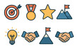 © Hanna - Set of business icons: target, medal, star, mountains, lightbulb, handshake, flag