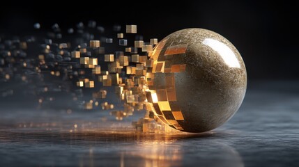 Wall Mural - Shattering Sphere with Digital Fragmentation in a Dark Space Creating a Blend of Light and Motion for Abstract Visuals and Conceptual Designs