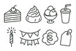 © Hanna - Dessert icons: cake, cupcake, ice cream, drink, candle, bunting, cloud, tag