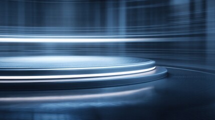 Wall Mural - Abstract Dynamic Background with Glowing Circles and Light Trails for Futuristic Design, Technology, and Modern Conceptual Imagery in Blue Tones