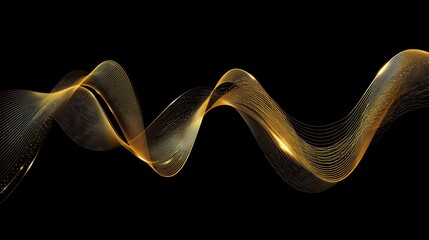 Wall Mural - Abstract golden wave design with flowing lines and luminous effects against a black background for creative and digital projects