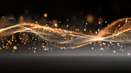 Wall Mural - Stunning Abstract Light Waves with Sparkling Particles and Warm Glow on Dark Background for Creative Design Projects and Digital Art Applications