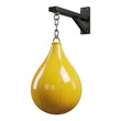 © Monjur - Bright yellow speed bag for boxing training hanging from black metal bracket on a chain