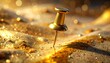 © Arif - A golden tack pinned to a textured, shimmering surface with bokeh