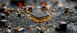 © AL - Close-up of a computer processor chip with golden pins and intricate circuits details