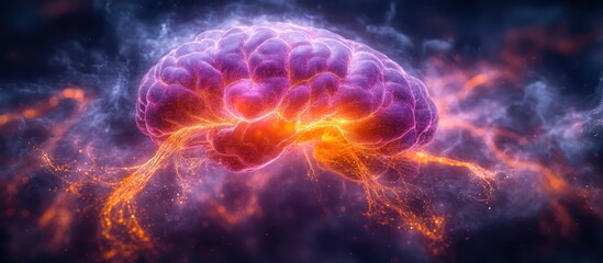 Wall Mural - Glowing human brain with energy sparks.