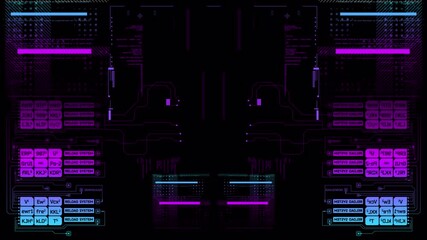 Wall Mural - Dynamic Futuristic Cyberpunk HUD Interface with Glowing Neon Data Processing and System Control