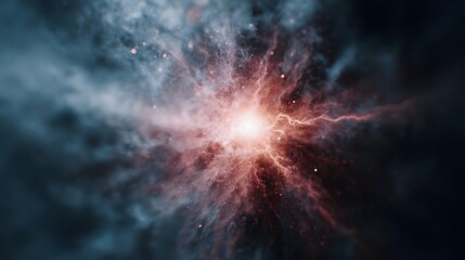 Wall Mural - A vibrant energetic cosmic explosion with glowing particles and swirling smoke symbolizing immense power and creation