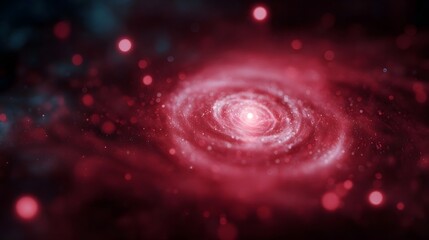 Wall Mural - Vibrant red spiral galaxy with luminous core in deep space abstract cosmic view