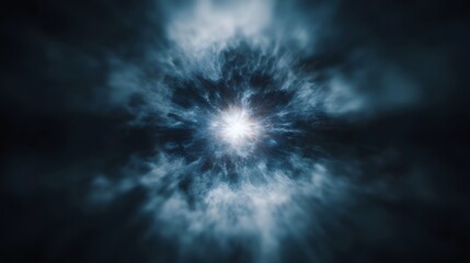 Wall Mural - An abstract luminous burst of cosmic energy emanates from a bright glowing core surrounded by dark swirling clouds