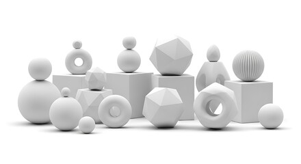 collection of abstract geometric shapes and forms on white background