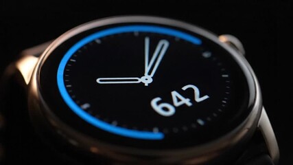 Smartwatch displaying time with a sleek modern design and digital interface closeup