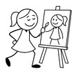 © Alex - Cartoon girl painting self-portrait – symbol of self-expression and identity
