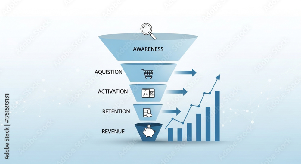 Sales funnel diagram with stages of awareness, acquisition, activation ...