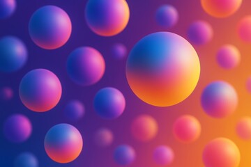Wall Mural - Colorful abstract spheres with soft gradient glow floating on a vibrant purple and orange light background. Creative geometric concept. Ai generative