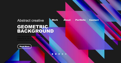 Wall Mural - Modern website header design. Vibrant colors, geometric shapes, text overlay, navigation menu present. Clean, stylish presentation.
