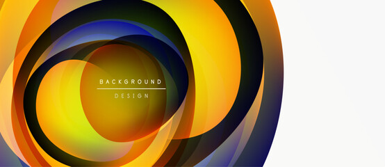 Wall Mural - Abstract layers create dynamic visual effect. Vibrant colors blend, forming circular patterns. Modern design suitable for backgrounds, presentations.