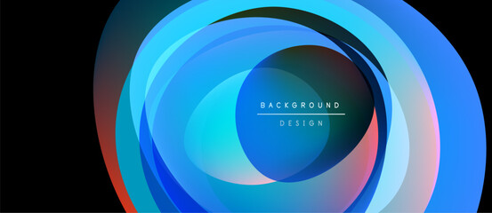 Poster - Abstract layers create vibrant circular design. Blue, purple hues dominate, suggesting depth, movement. Text reads background design.