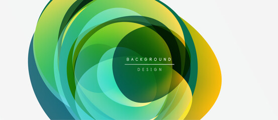 Wall Mural - Abstract circular design. Vibrant green, yellow, blue layers create flowing visual effect. Modern background element.