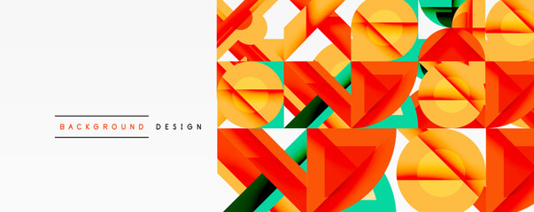 Wall Mural - Abstract geometric shapes, vibrant colors, modern design. Orange, teal, yellow elements create dynamic composition. Minimalist style.