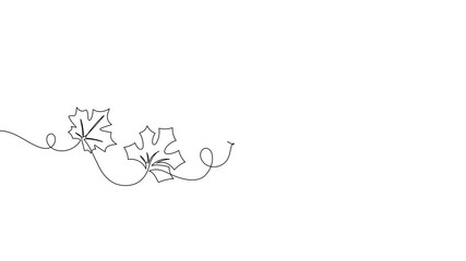 Wall Mural - continuous line drawing of autumn leaves handdrawn 4k animated