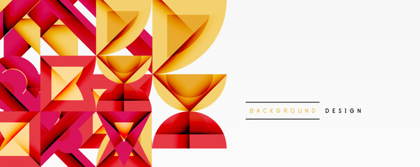 Wall Mural - Abstract geometric shapes, vibrant colors, modern design. Red, yellow hues dominate composition, clean white space present.