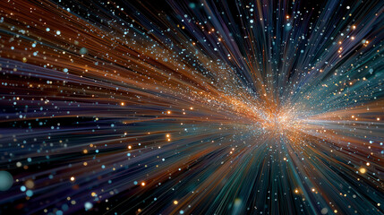 Wall Mural - Abstract Celestial Burst: A mesmerizing visual of an abstract cosmic burst, where particles of light radiate outwards from a central source, weaving a story of limitless space and the wonders beyond.
