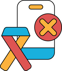 Wall Mural - A phone with an X on it and a ribbon next to it