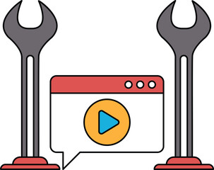 Wall Mural - A pair of wrenches are shown next to a computer screen with a video playing