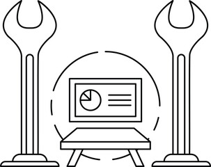 Wall Mural - A black and white drawing of a wrench and a computer monitor