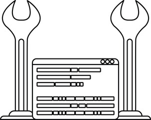 Canvas Print - A black and white drawing of a computer screen with a wrench on top of it