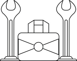 Canvas Print - A black and white drawing of a toolbox with a wrench and a screwdriver