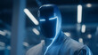 © forenna - Abstract faceless mannequin illuminated by glowing neon lights in a futuristic setting, symbolizing anonymous identity, digital detachment, mystery of human representation, loss of recognition, and
