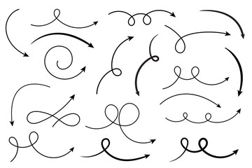 Wall Mural - Doodle Arrows Pack – Curved and Twisted Hand-Drawn Arrows Set, Vector Illustration
