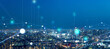 © metamorworks - Concept image of modern city and communication network. Wide angle visual for banners or advertisements.
