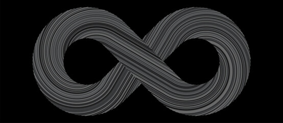 Wall Mural - Spiral with lines as abstract infinity symbol. Grey colors lines on black background.